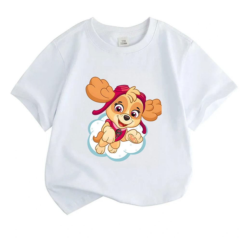 Kids Boys Girls 100% Cotton Crew Neck Short Sleeve T-Shirt, Adorable Flying Cartoon Puppy Print Casual Soft Summer Tee for Little Children Daily Wear