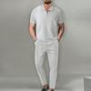 2024 Summer Youth Waffle Knit Zip-Up Top & Long Pants Two-Piece Set