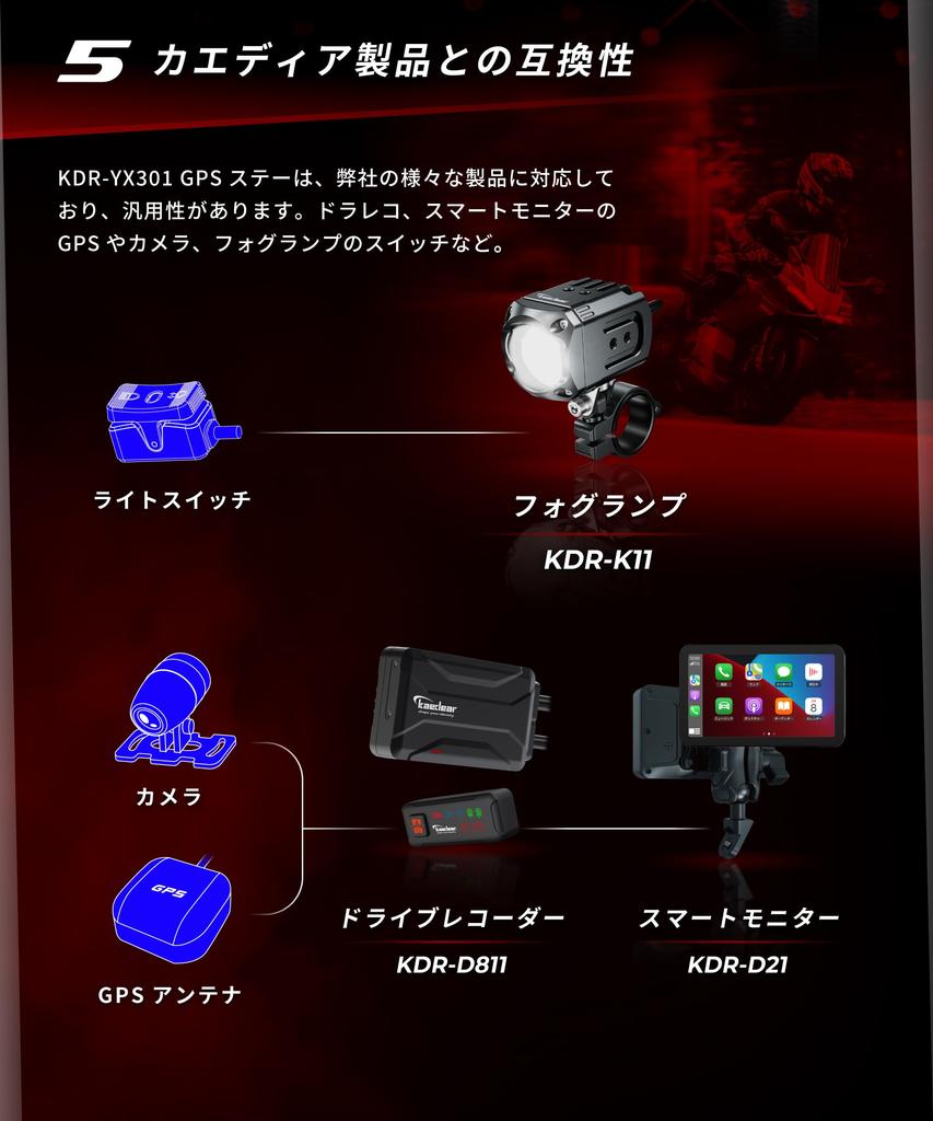 Kaedear KDR-YX301L Motorcycle Dash Recorder Camera Stay, Switch, GPS Stay, Master Cylinder, Mounted, Dash