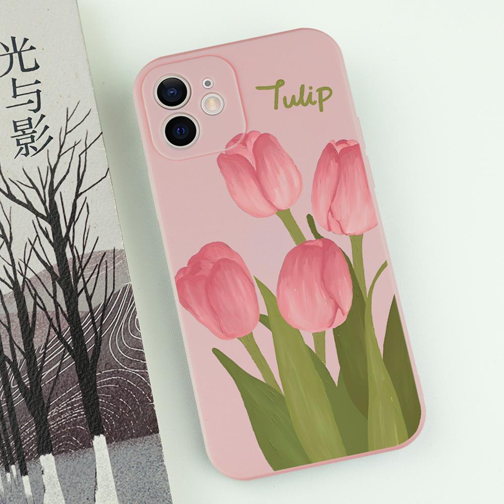 Elegant Tulip Flower Phone Case For iPhone 16 15 14 13 12 11 Pro Max Mini X XS SE4 7 8 Plus 16E Shockproof Silicone Soft Cover