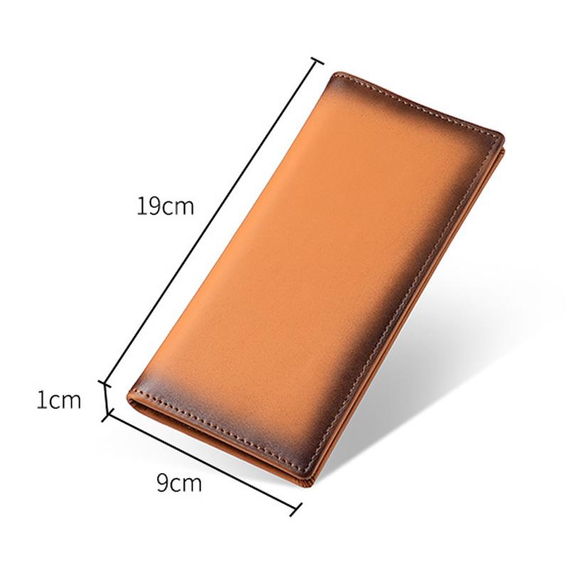 Genuine Leather Long Wallet for Men Slim Cowhide Retro Business Card Holder Large Capacity Bifold Purse
