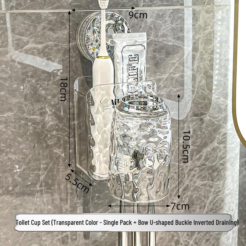 Nástěnný držák na zubní kartáčky se sací přísavkou a kelímkem na ústní vodu