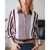 Autumn Women's Blouse Tops Color Block Striped Elegant Stylish Long Sleeve Shirt Collar Regular Tops Work Buttons Print Shirts
