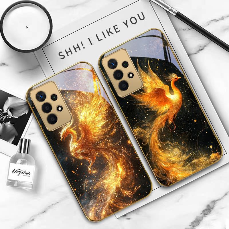 Goldener Phönix Nirvana Für Samsung A 01 52S A04 A05S A10 A12 13 22 23 24 36 42 M02 Note 10 20Ultra 8 9 Goldene Glas-Handyhülle