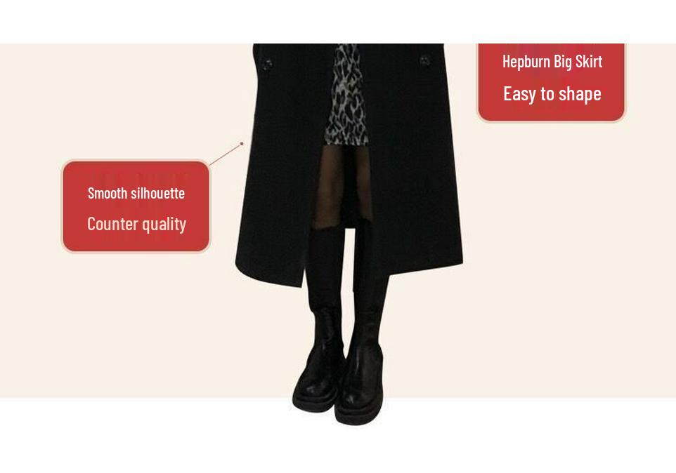 Hepburn-Style Women's Woolen Coat: Loose, Mid-Length, Thickened Black Winter Outerwear