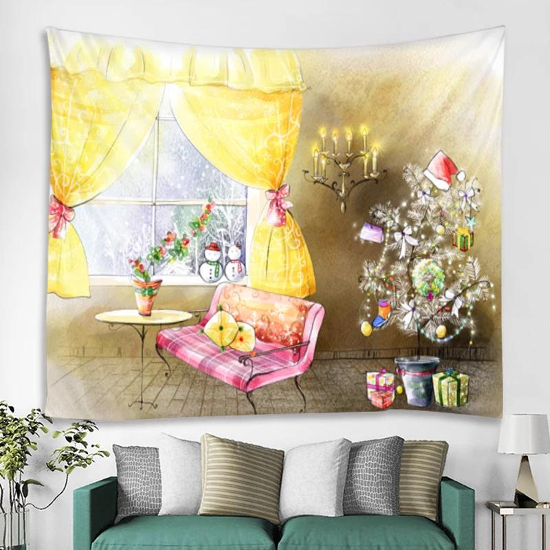 Winter Theme Snowman Christmas Tapestry Wall Blanket Wall Hanging for Home Bedroom Living Room Party Decoration New Years Gift