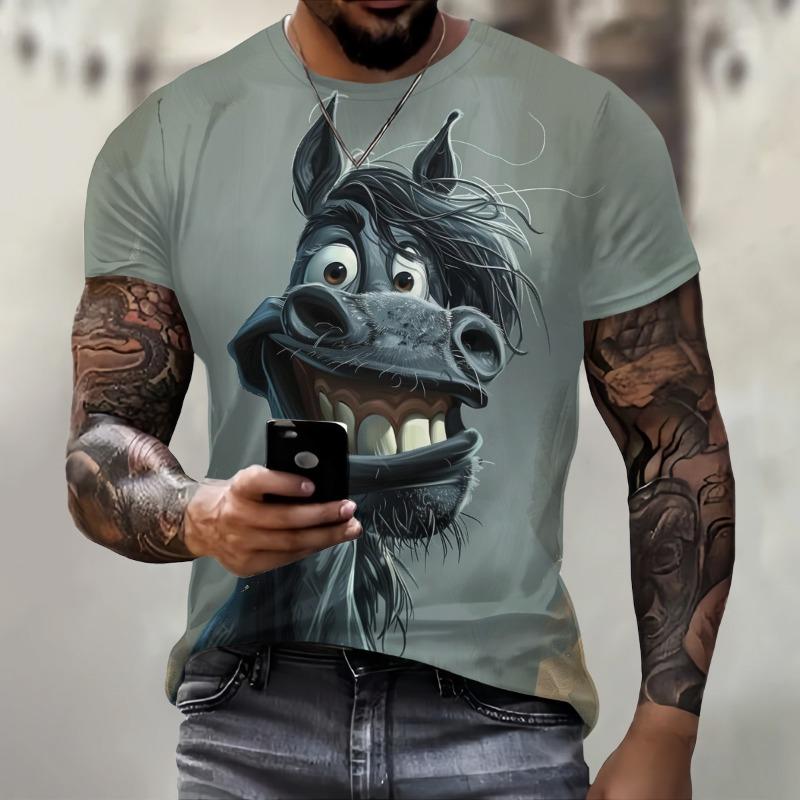3D Print Funny Animal Element T-Shirt for Men Round Neck Trend Men T-Shirt Breathable Comfortable Short Sleeve Male Top Clothing