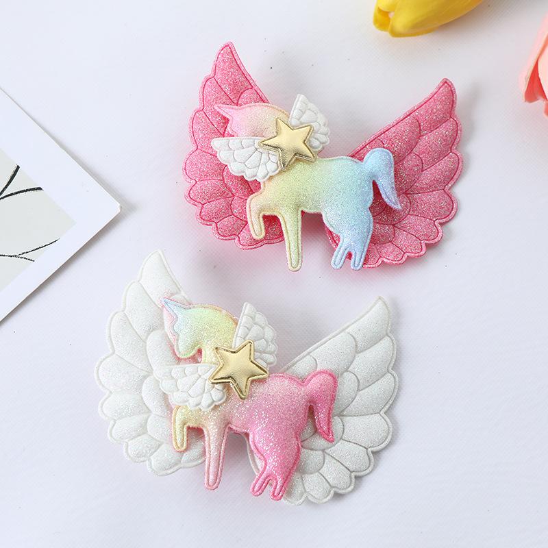 Cartoon Unicorn Baby Hair Clips Wing Horse Hairpins Shiny Hair Bow Kids Headwear Christmas Birthday Gift Girls Hair Accessories