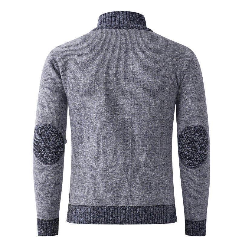 2025 Men's Solid Color Knit Zipper Cardigan - Thick Plus Velvet Coat for Autumn & Winter