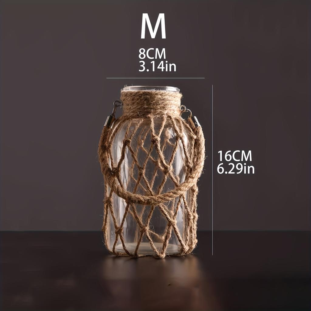 Vintage Flower Vase, Creative Hand Woven Mesh Pocket Transparent Glass Vase