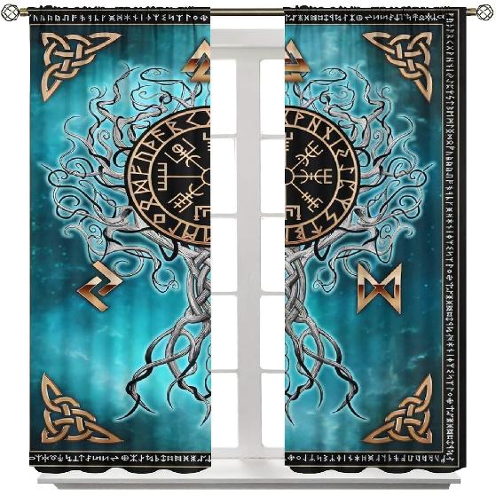 Viking Curtains Viking Totem Curtains Ancient Scandinavian Bedroom Living Room Decoration 2 Panel Groups W42 * L45 Inch
