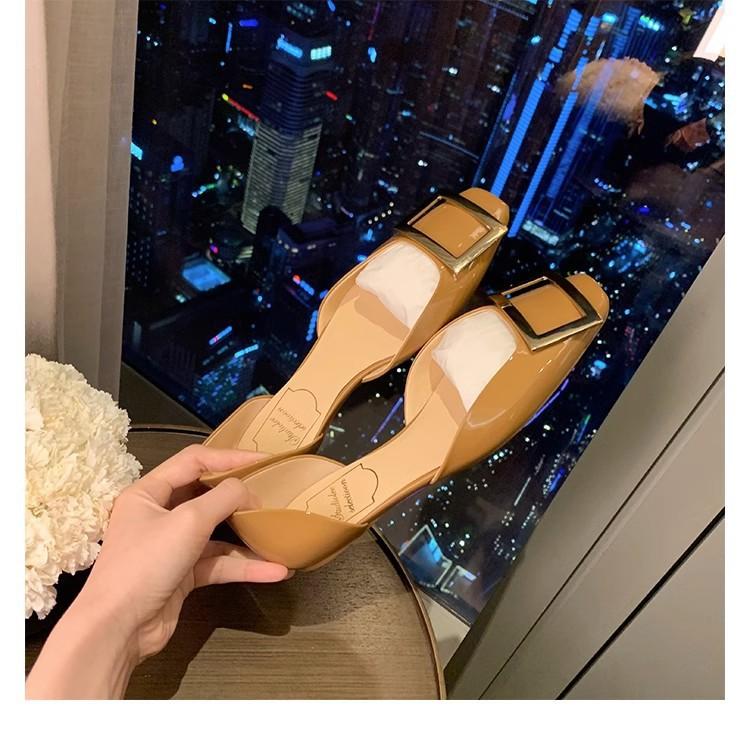 Spot Second Hair! Grape Mother with the Same Classic RV Square Buckle Flat Shoes, Shallow Mouth Small Square Head Commuting Hollow Single Shoes Women