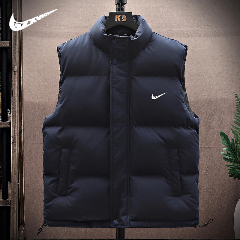 

Чоловіча безрукавка пухова в корейському стилі Осінь/Зима 2025 - Модна повсякденна великого розміру M темно-синього кольору