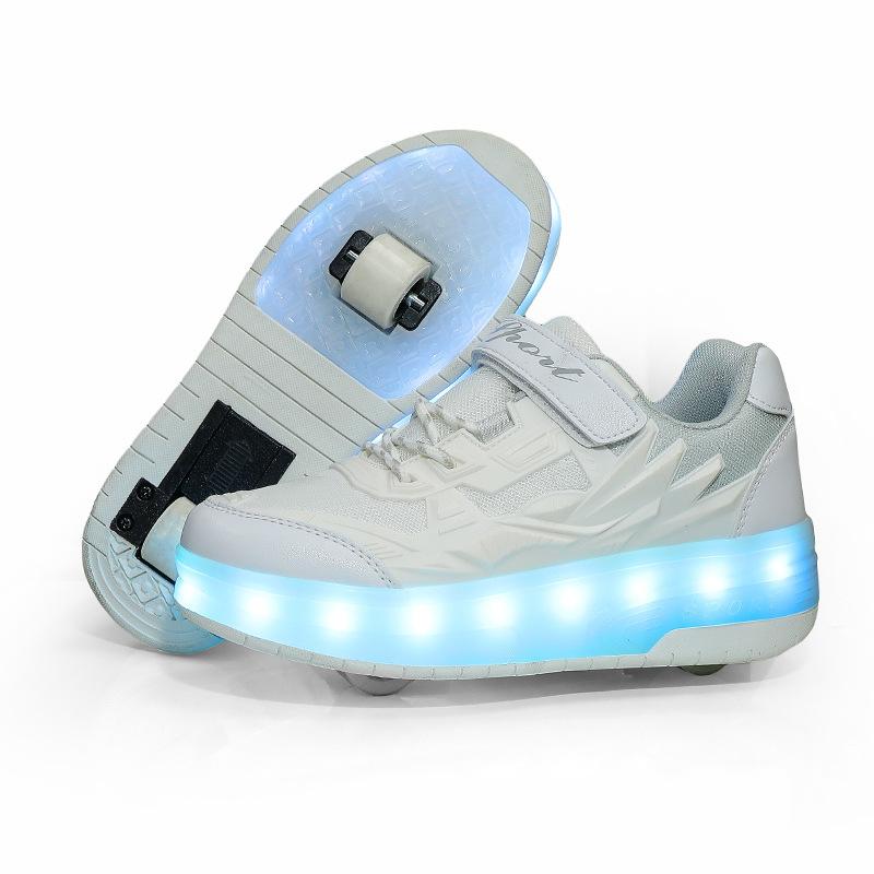 New Double-wheel Four-wheel Runaway Shoes Charging Model, Children's Adult Wheels Shoelace Lights, Men's and Women's Sports Shoes Roller Skates