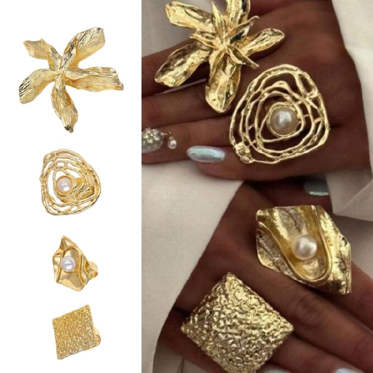 4 Pieces Stylish Alloy Rings Set Stylish and Unique Jewelry Accessory for Women Adding Elegant Styles to Any Occasion