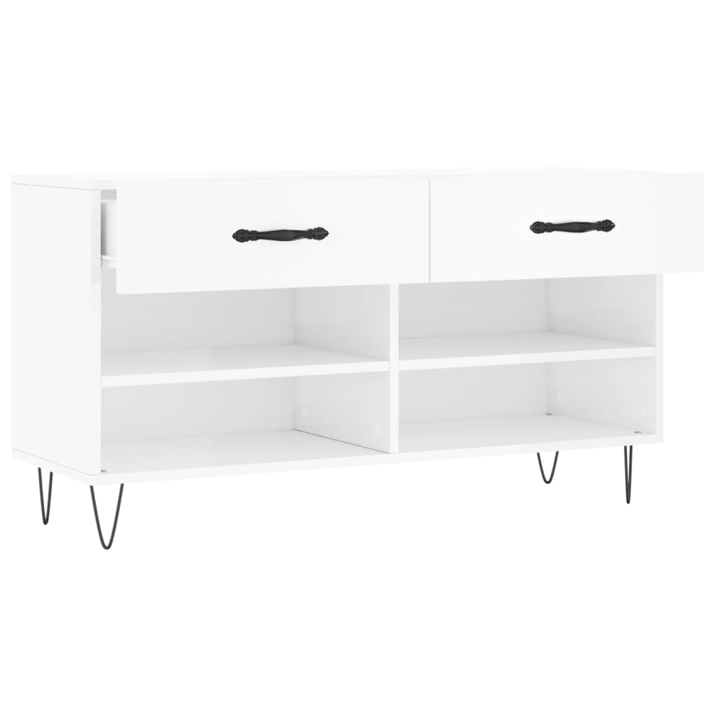 Shoe Bench High Gloss White 102 x 35 x 55 cm Engineered Wood