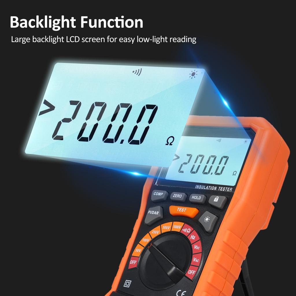 Insulation Resistance Tester 501002505001000V Megohmmeter and Multimeter with 2 Test Leads
