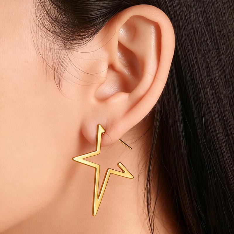 

1PCS Hip Hop Punk Style Exaggerated Metal Pentagram Earrings Suitable for Men and Women Fashionable and Cool Personalized Daily Jewelry Gifts