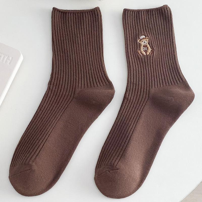 Kave Cartoon Bärensocken Weiche Baumwollsocken Herbst Kaffeefarbene Strümpfe Kawaii Damensocken Koreanische Freizeitstrümpfe Damenstrumpfwaren One Size black