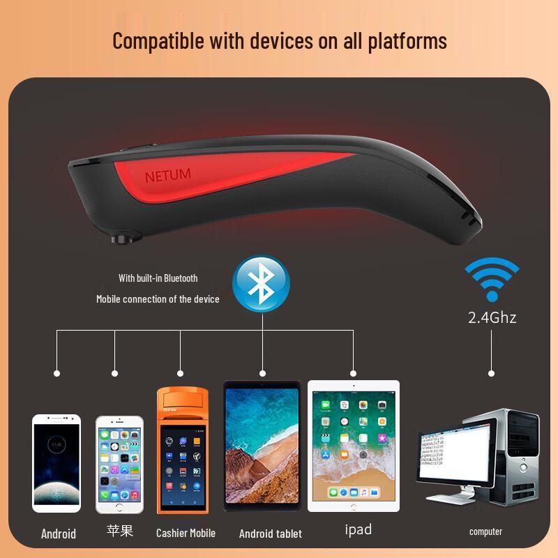 NETUM C990/K5 Wireless 1D/2D Handheld Barcode Scanner with Base
