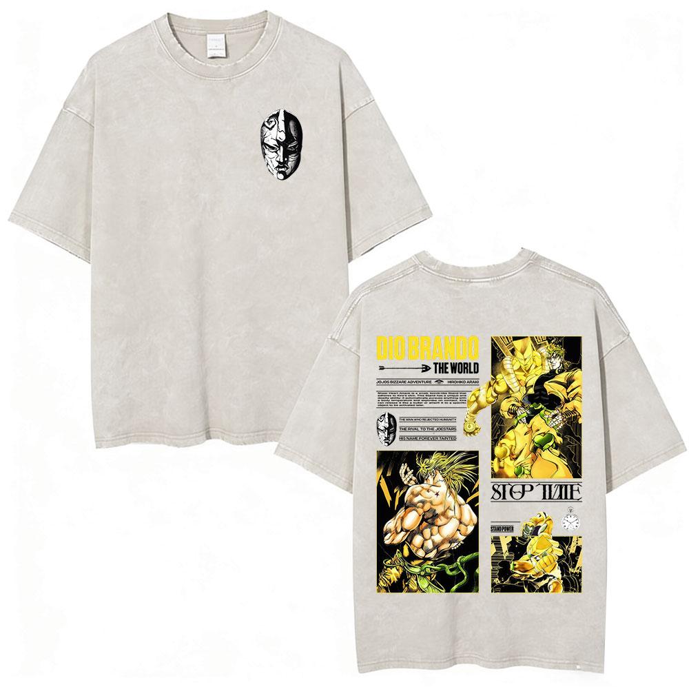 Anime Jojo Bizarre Adventure Kira Yoshikage Killer Queen Acid Washed T Shirt Mens Casual Cotton Short Sleeves Oversized Tshirts