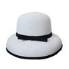 French Vintage Hepburn Elegant White Black Edge Bow Fisherman Bell Basin Hat Women'S Summer Vacation Beach Straw Hat