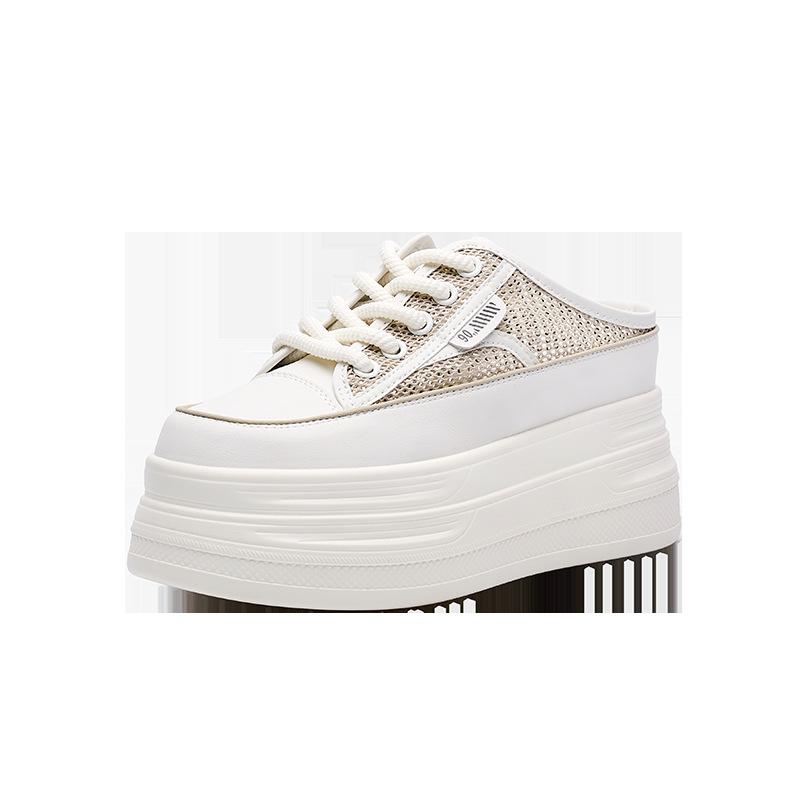 

Inner heightening bag head half slippers women 2025 outer wear thick soles summer new breathable mesh white shoes versatile casual 39 абрикосовый