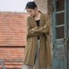 Johnature Dámské Vintage Ramie Bavlněný kabát na míru Jednobarevné Kapsy s dlouhým rukávem Oblečení Podzimní volné kabáty