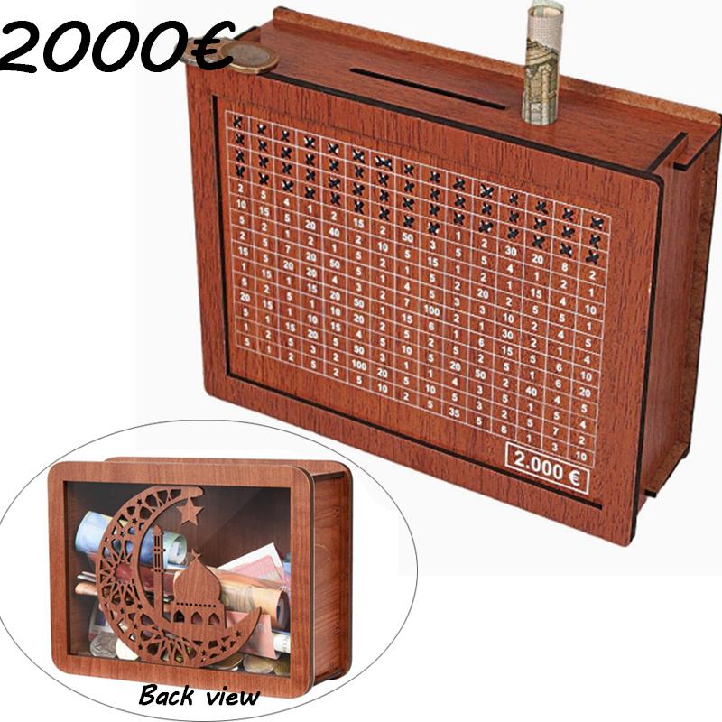 Dekoratif Doğal Ahşap Saymalı Para Kutusu Kumbarası Yaratıcı Çocukların Para Biriktirmesi İçin El Yapımı Para Hedefi 10000 Euro