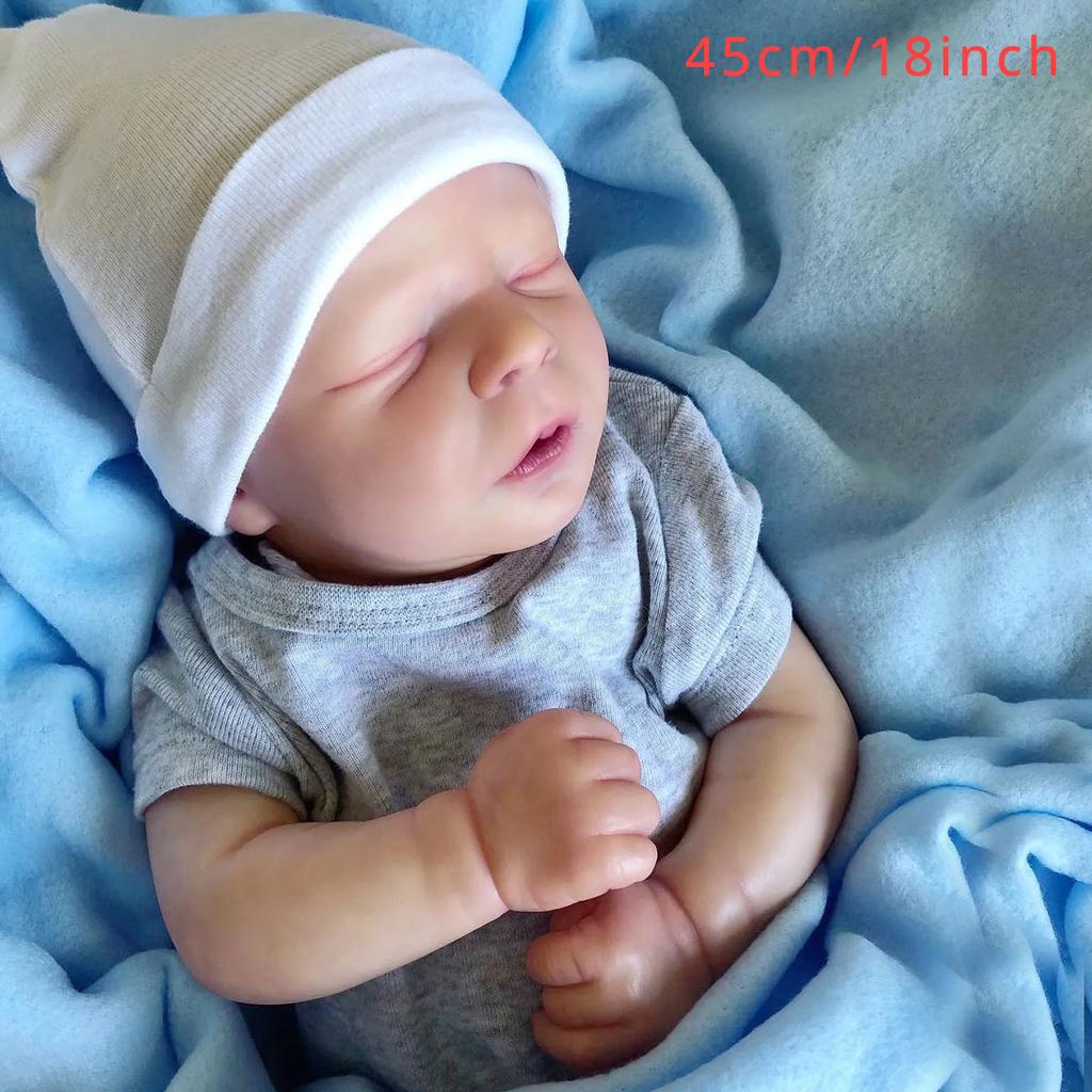 BZDOLL 18inch Soft Vinyl Reborn Asleep Baby Doll 45cm Newborn Art Toy with 3D-paint Skin and Visible Veins Dress Up Cloth Body Lovely Birthday Gift