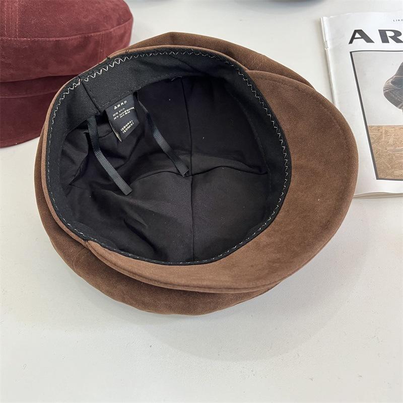 Simple Temperament Deerskin Velvet Octagonal Hat Women's High-quality Good Version Newsboy Hat Showing Face Small Versatile Casual Trendy Hat