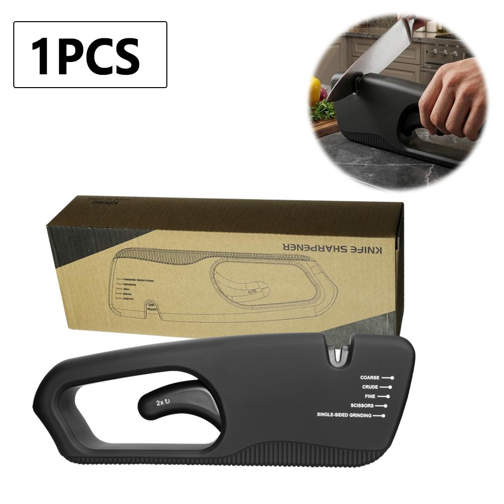 2 in 1 Handheld Knife Sharpener Kitchen Chef Knife Scissor Quick Sharpening Tool with Anti Slip Base Manual Sharpening Stone