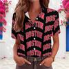Women Plus Size Collared Short Sleeve Paris Printed White Button Front Shirt