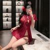 Plus Size Sheer Temptation: New Chinese Qipao High-Slit Open Back Lingerie