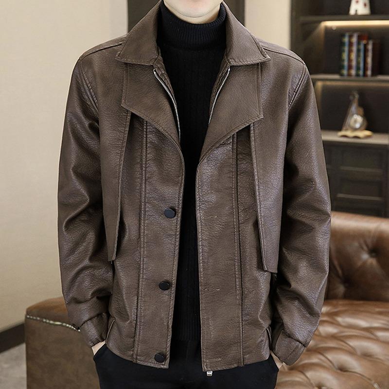

Men s Leather Jacket - Spring 2025 High-End Motorcycle Style M [100-110 lbs] коричневий