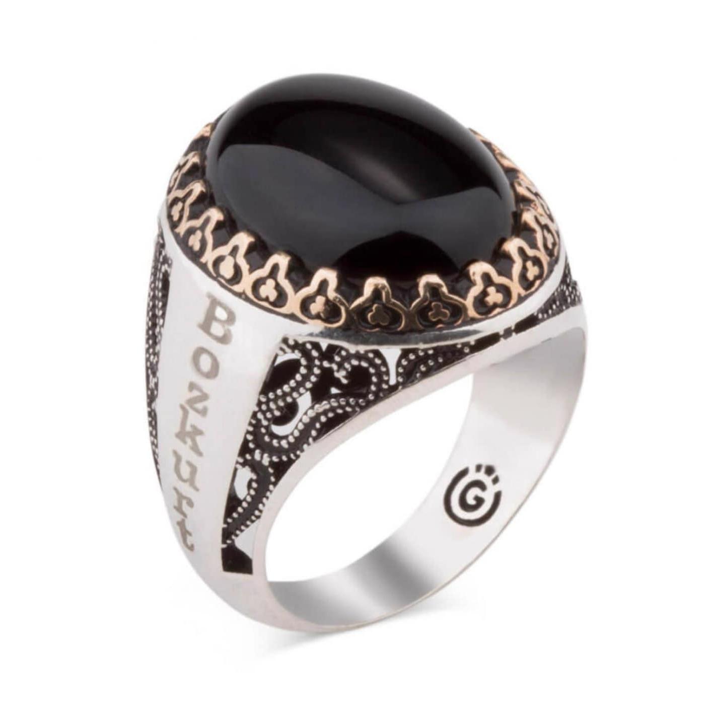 

Настраиваемое кольцо из стерлингового серебра с черным ониксом