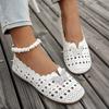 Women's Lefer Shoes, New Round-toe Flat White Perforated Single Shoes, Bow Tie Sandals