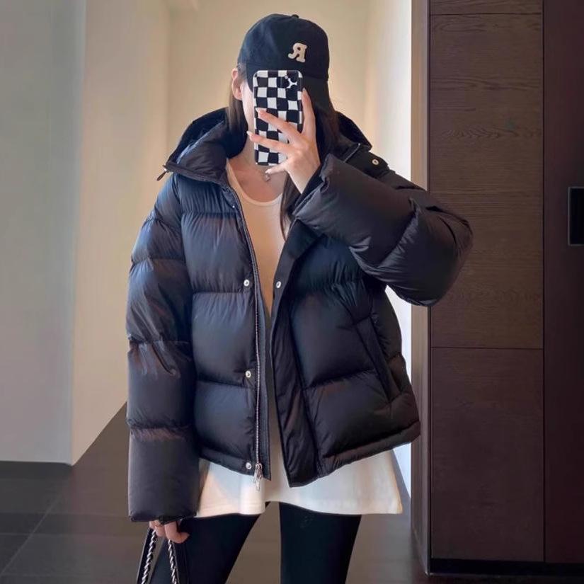 Women's down jacket 2024 new popular foreign style small man high-grade winter warm white duck down hooded jacket