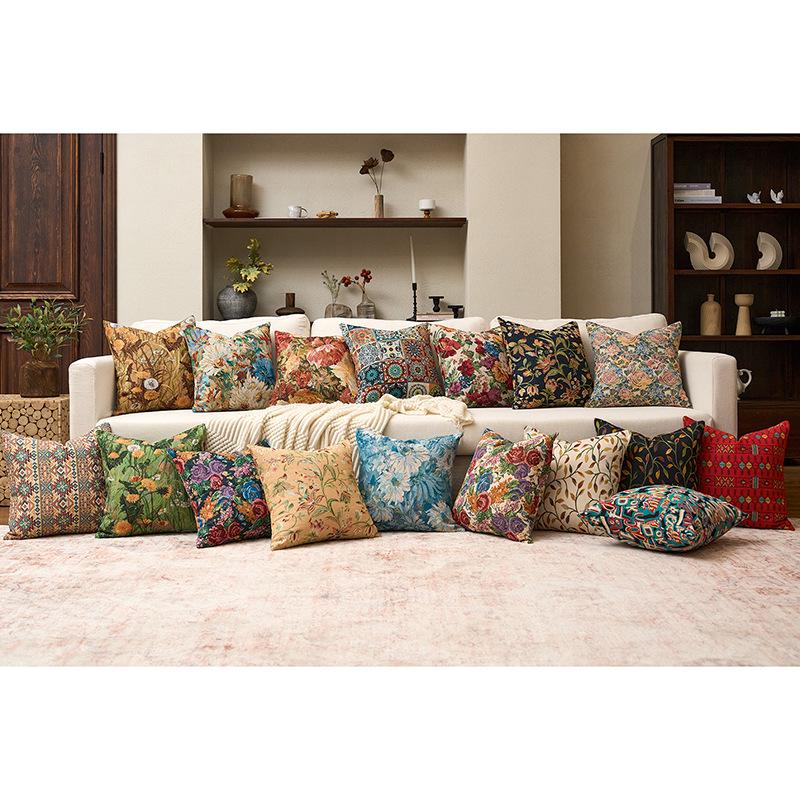 Soft Retro Floral Jacquard Cushion Cover - Without Pillow Insert