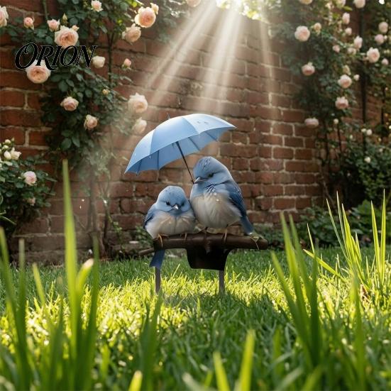 Yard Art for Flower Pots Blue Birds Garden Stake, Couple with Umbrella Romantic Sign Waterproof Outdoor Ornament Lawn Bed Decor Stakes