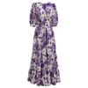 New Spring Summer French Dress, Women's Floral Print V-neck Waist Cinched Dress for European American
