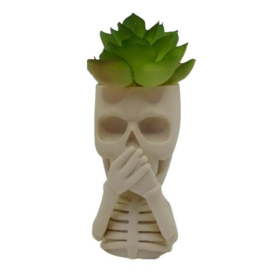 Halloween Skull Flower Pot No See Speak Hear Creepy Skull