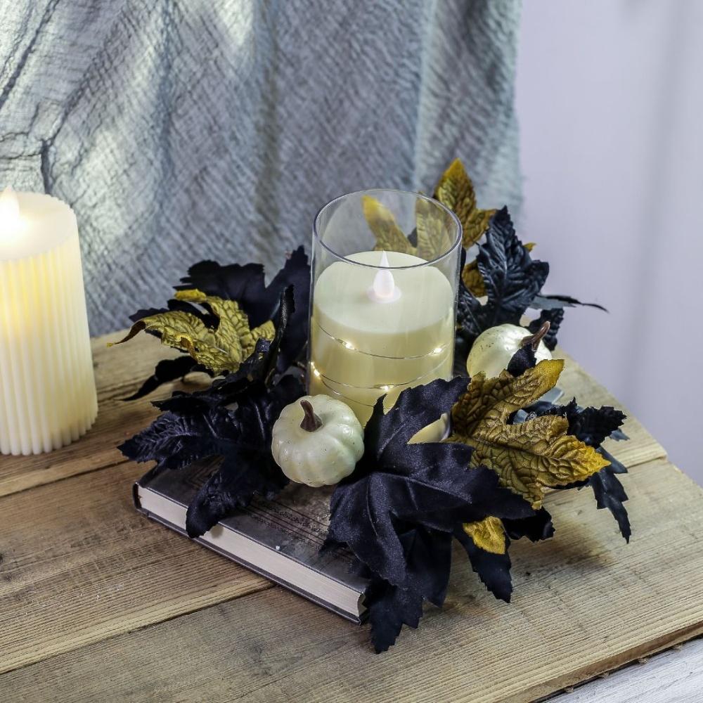 Halloween Candle Wreath Maple Leaf Rose Garland Decoration Home Desktop Festival Decoration Halloween Party Atmosphere Supplies