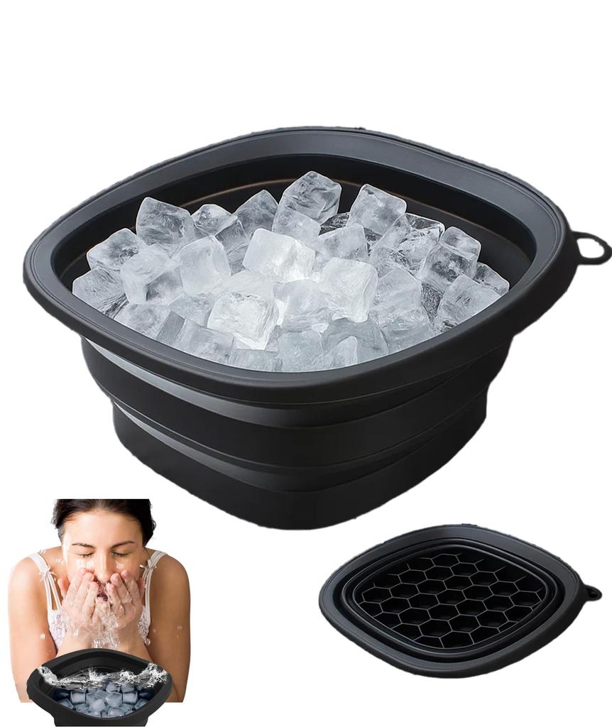 VayuSrot Face Ice Bowl, Collapsible Silicone Ice Water Bowl for Face Dip, Facial Ice Bath Bowl for Skincare and Recovery, Portable 24 * 24 cm Black