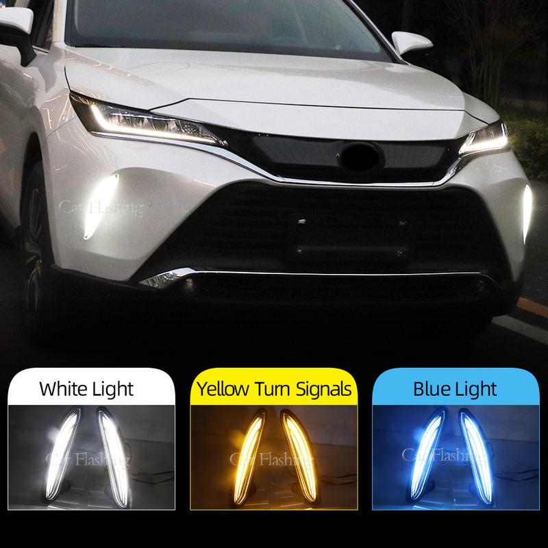 1 Pair For Toyota Harrier Venza Car DRL Lamp LED Daytime Running Light Dynamic Yellow Turn Signal Relay