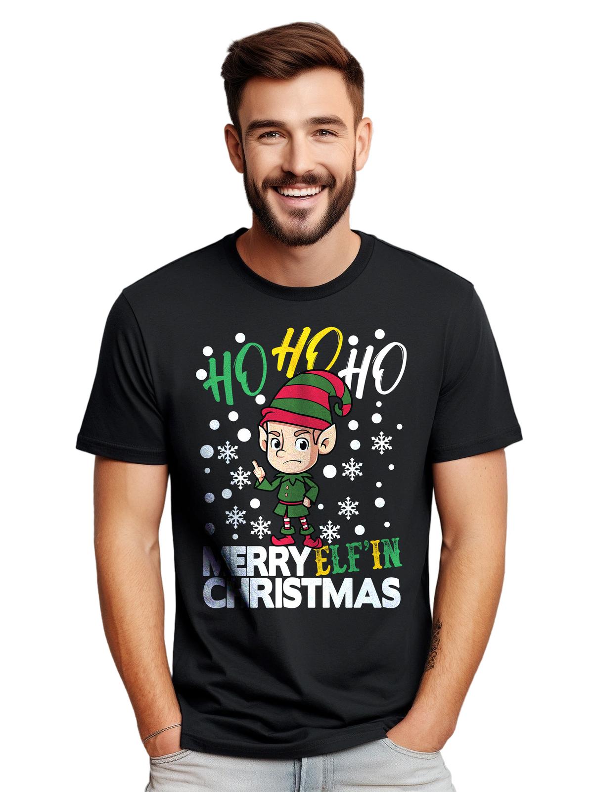 

Merry Elf in Christmas T-Shirt Mens Womens Tees Top - Hilariously festive! Funny T-Shirt Mens Womens Tees Top, Unisex Prin XL
