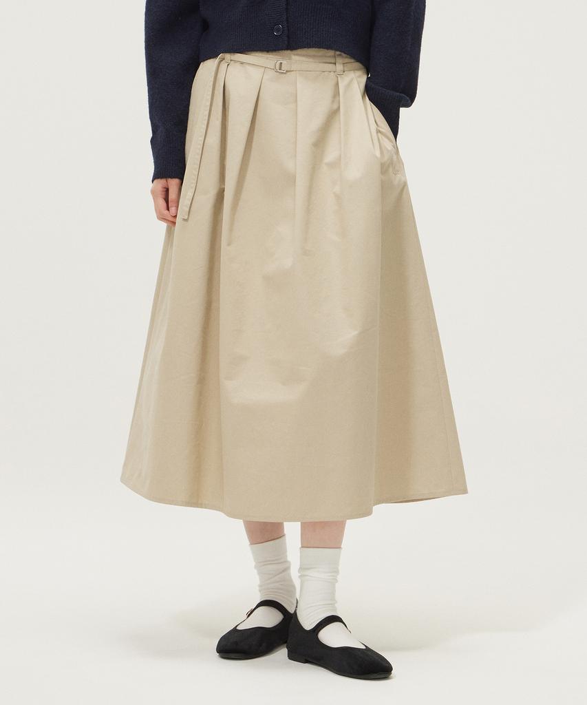 Lee Cotton Pleated Long Skirt Beige