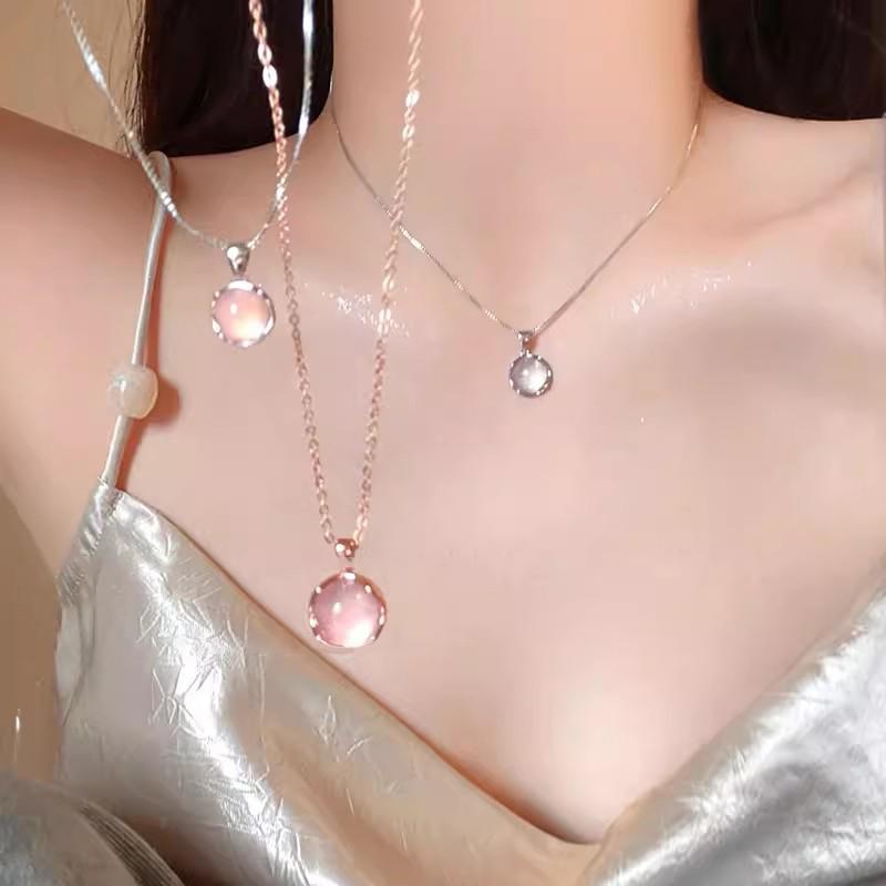 Elegant Simple Round Opal Necklace For Women Girls  Sweet Clavicle Chain Advanced Sense Necklace Jewelry Birthday Gifts