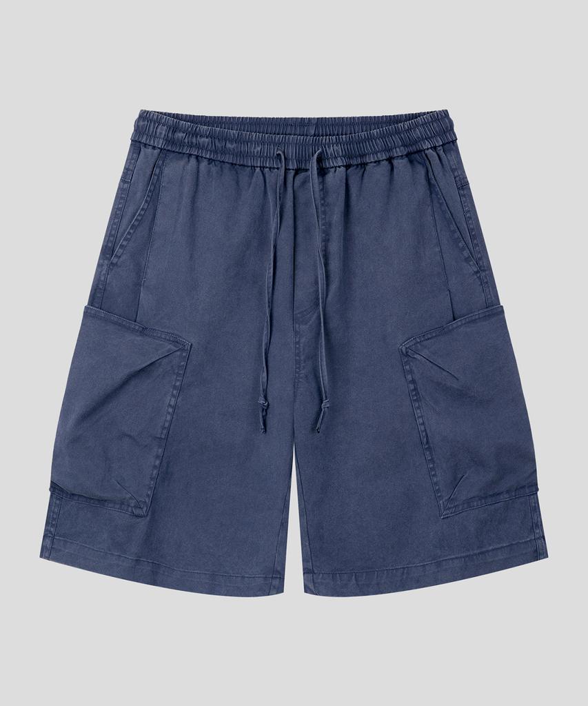 BLACK MOMENT Pigment Washed Cargo Banding Shorts [Charcoal Black]