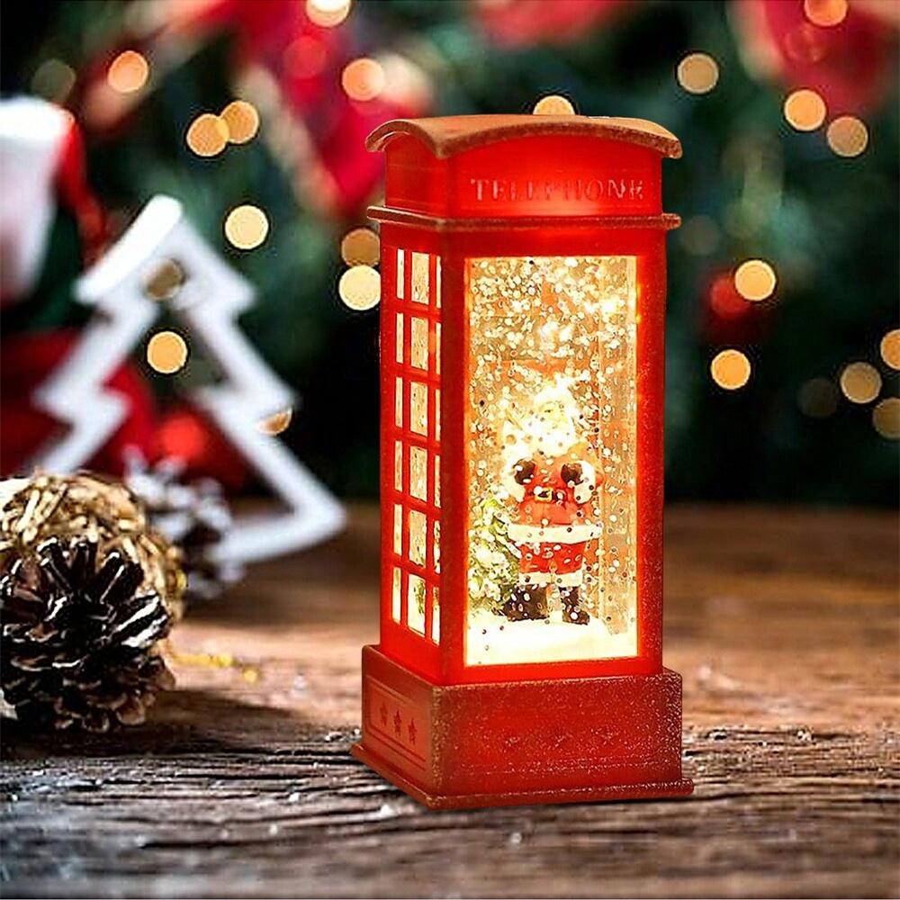 Christmas Red Phone Booth Decoration Tree Snowman Santa Claus Figurine Lantern Lamp Glowing Ornaments Gift for Home Party Decor